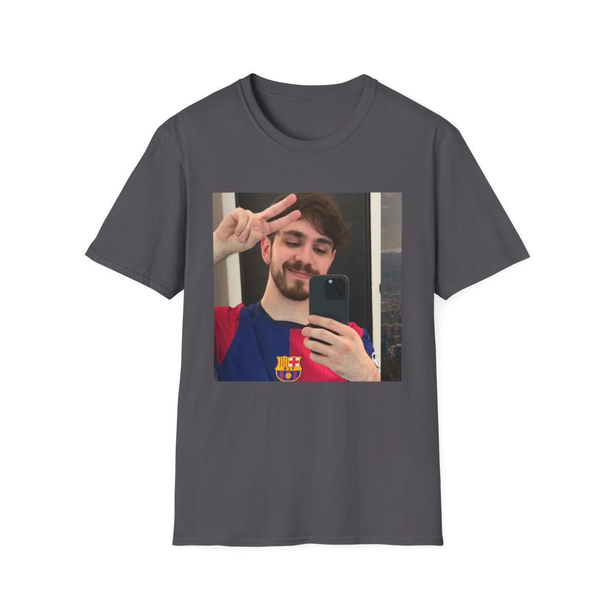 Man Taking Mirror Selfie T-Shirt | Photo Portrait Tee | Juan Guarnizo - alternate angle 2, merchandise