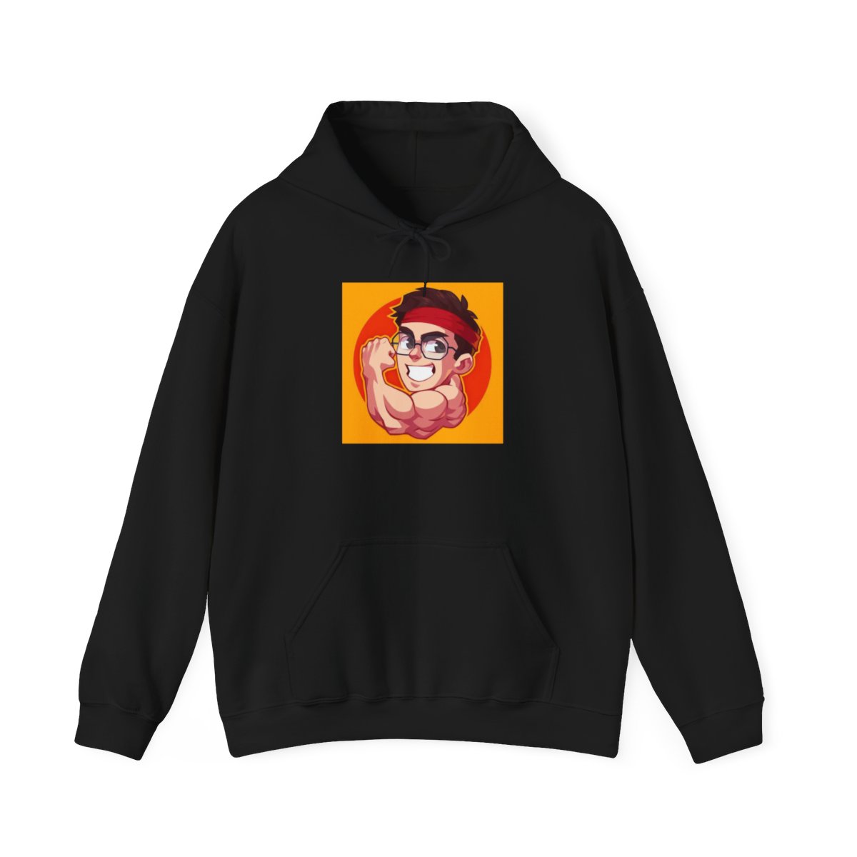 Cartoon Flexing Muscle Character Hoodie | Funny Gym Anime Style | Juan Guarnizo