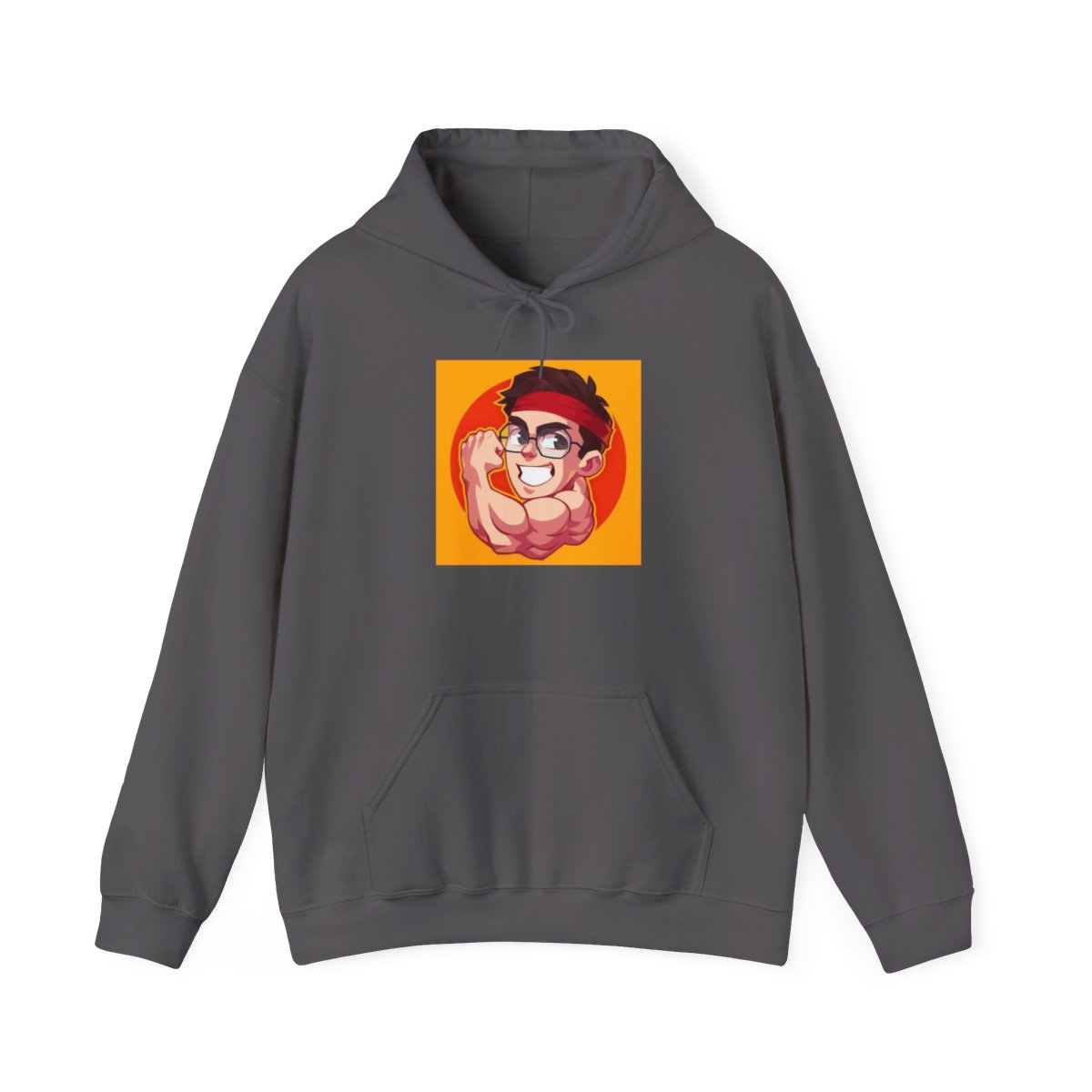 Cartoon Flexing Muscle Character Hoodie | Funny Gym Anime Style | Juan Guarnizo - alternate angle 2, merchandise