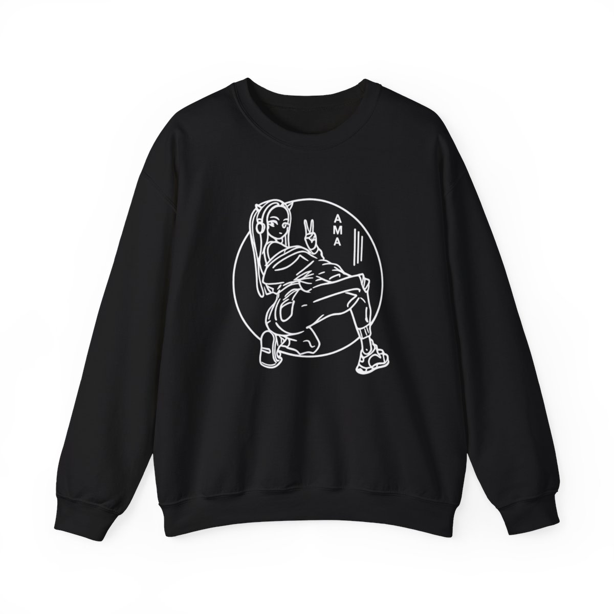 Squatting Anime Girl Graphic Sweatshirt | Line Art Streetwear | Juan Guarnizo
