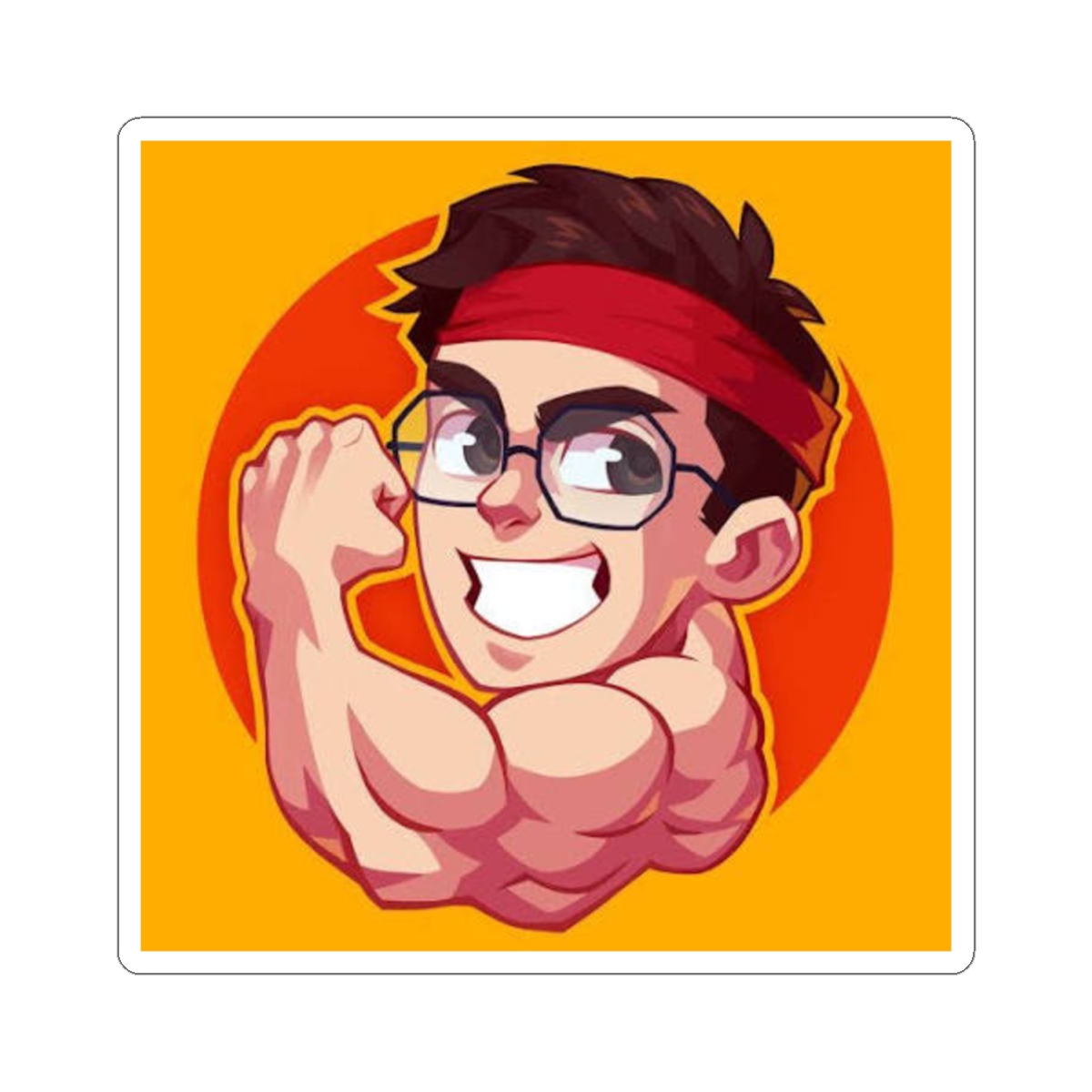 Cartoon Muscular Gamer Sticker | Kiss-Cut Vinyl Sticker, Orange Retro Badge | Juan Guarnizo - alternate angle 1, merchandise