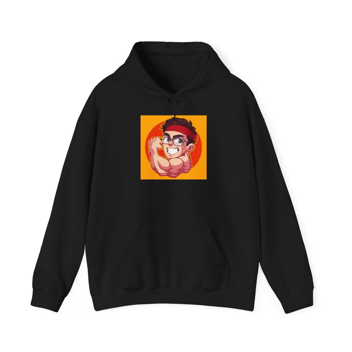 Cartoon Flexing Muscle Character Hoodie | Funny Gym Anime Style | Juan Guarnizo